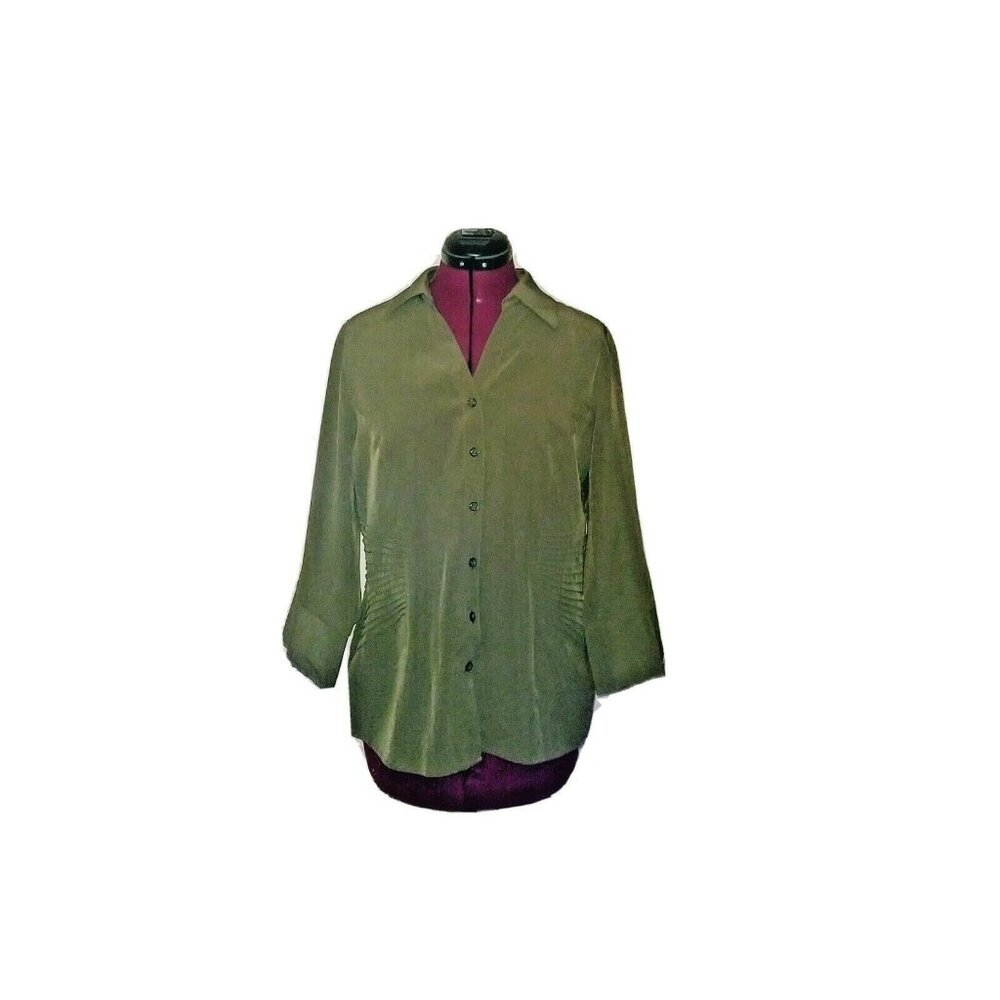 Dressbarn Women's Medium M Green Pintuck Button Front Blouse Shirt